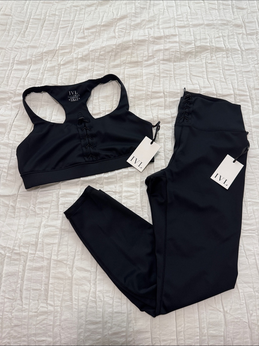 Ivl Collective Black Lace-Up Racerback Sports Bra & High-Waisted Legging Set